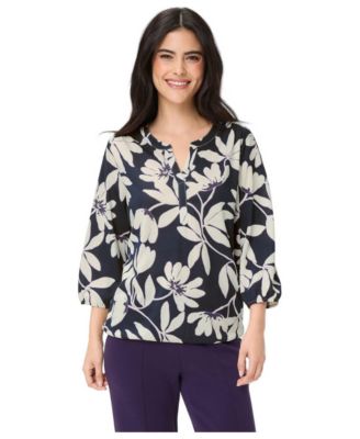Women's Magnolia Print V-Neck 3/4-Sleeve Tunic