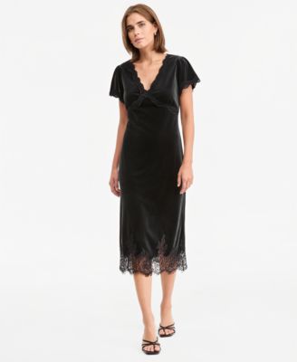 Women's Velvet Lace-Trim Midi Slip Dress