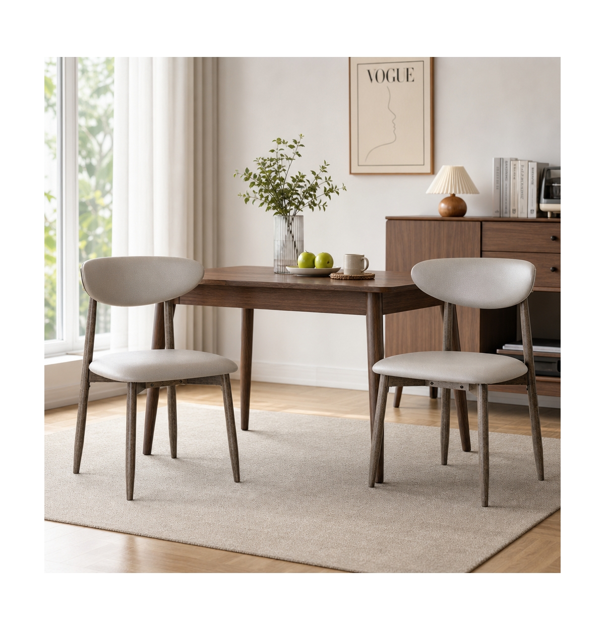 Sugift Set of 2 Upholstered Dining Chairs with Curved Backrest and Wood Frame
