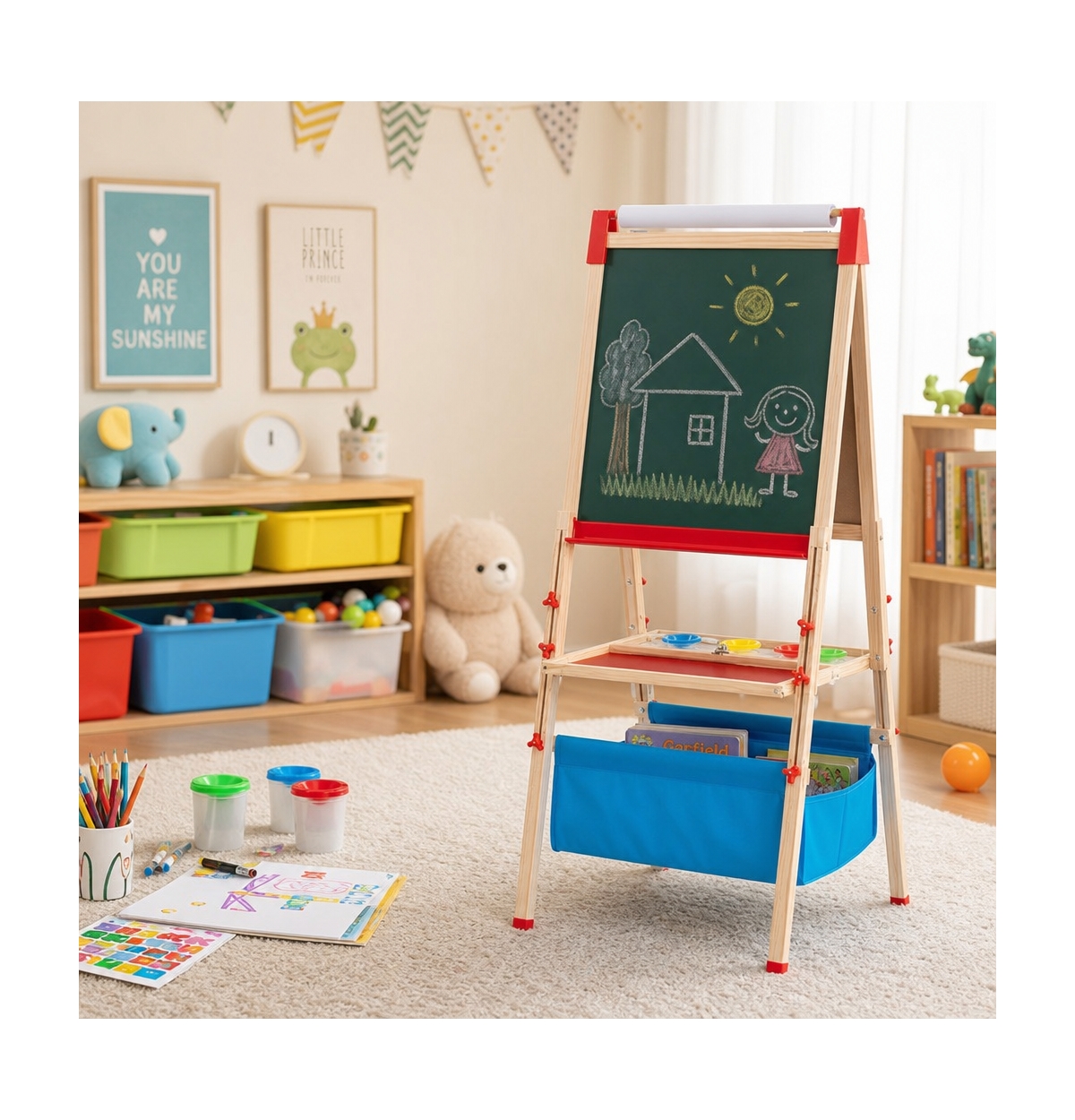Sugift Kids' Foldable Double-Sided Height-Adjustable Easel