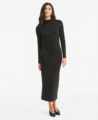 Women's Long-Sleeve Ribbed Mock-Neck Sweater Dress