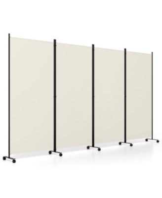 Room Divider Lockable Wheels 4 Panel Folding Privacy Screen for Office