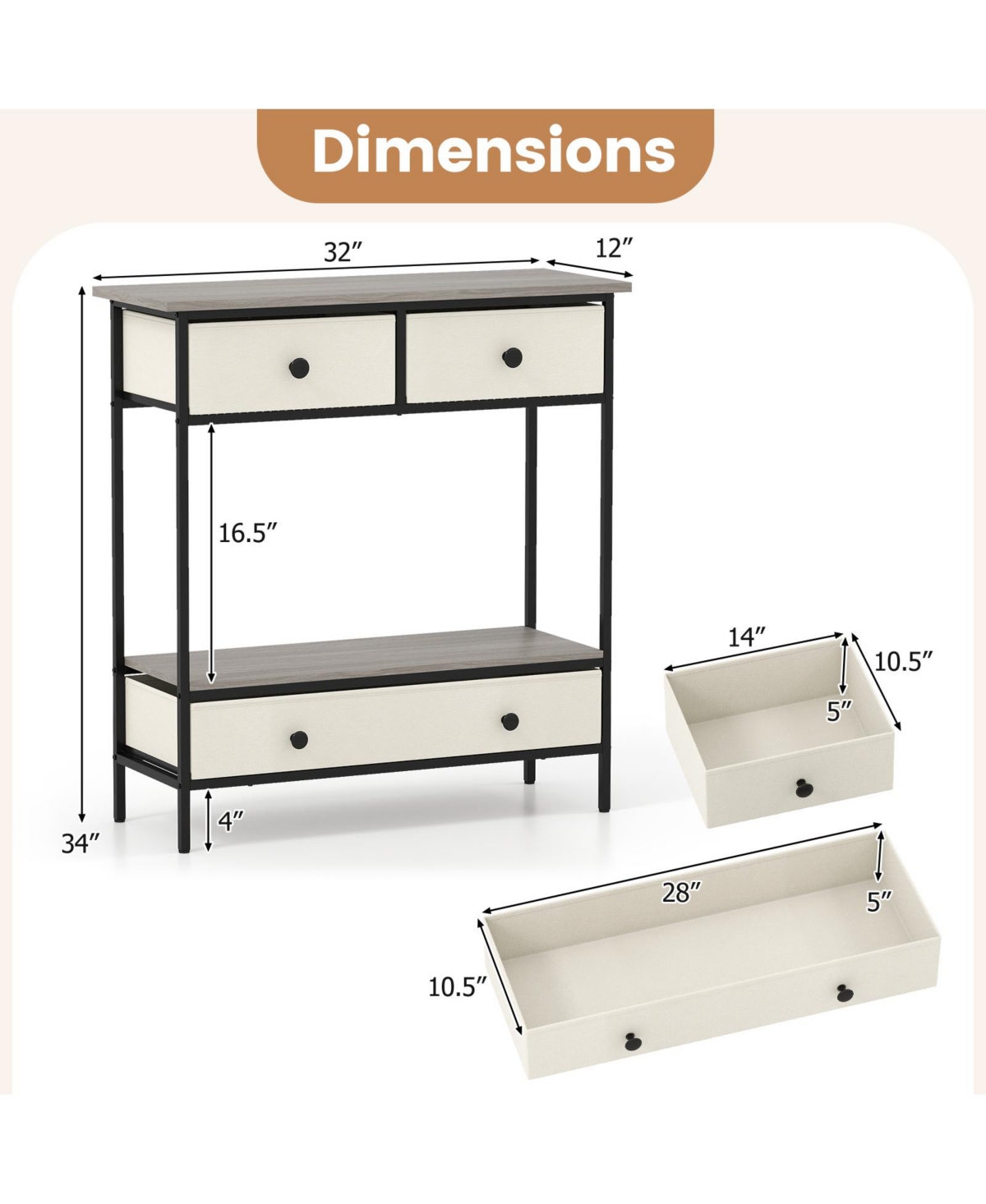 Slickblue Hallway Farmhouse Console Table with Open Storage Shelf