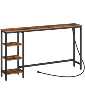 Sofa Console Table with Power Outlet, Open Storage Shelves for Living Room and Hallway