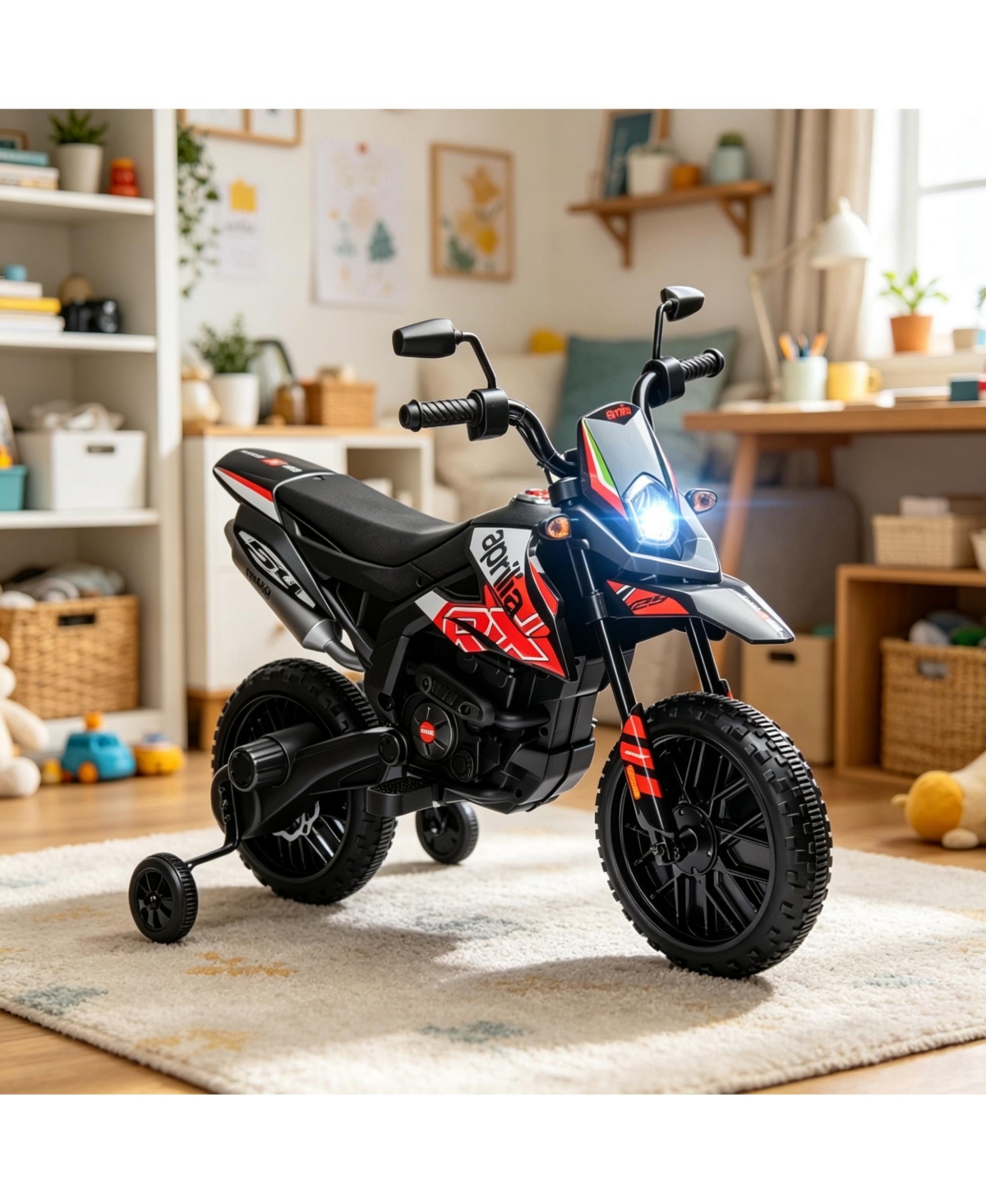 Sevorley 12Volts Kids Electric Ride-On Motorcycle with Training Wheels, Led Lights and Music, Ages 3-8