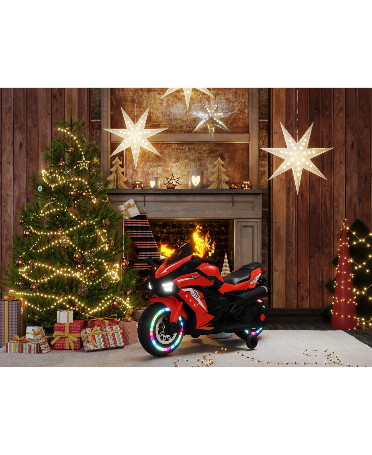 Sevorley 12V Rechargeable Electric Ride-On Motorcycle with Training Wheels and Music, Ages 3-6
