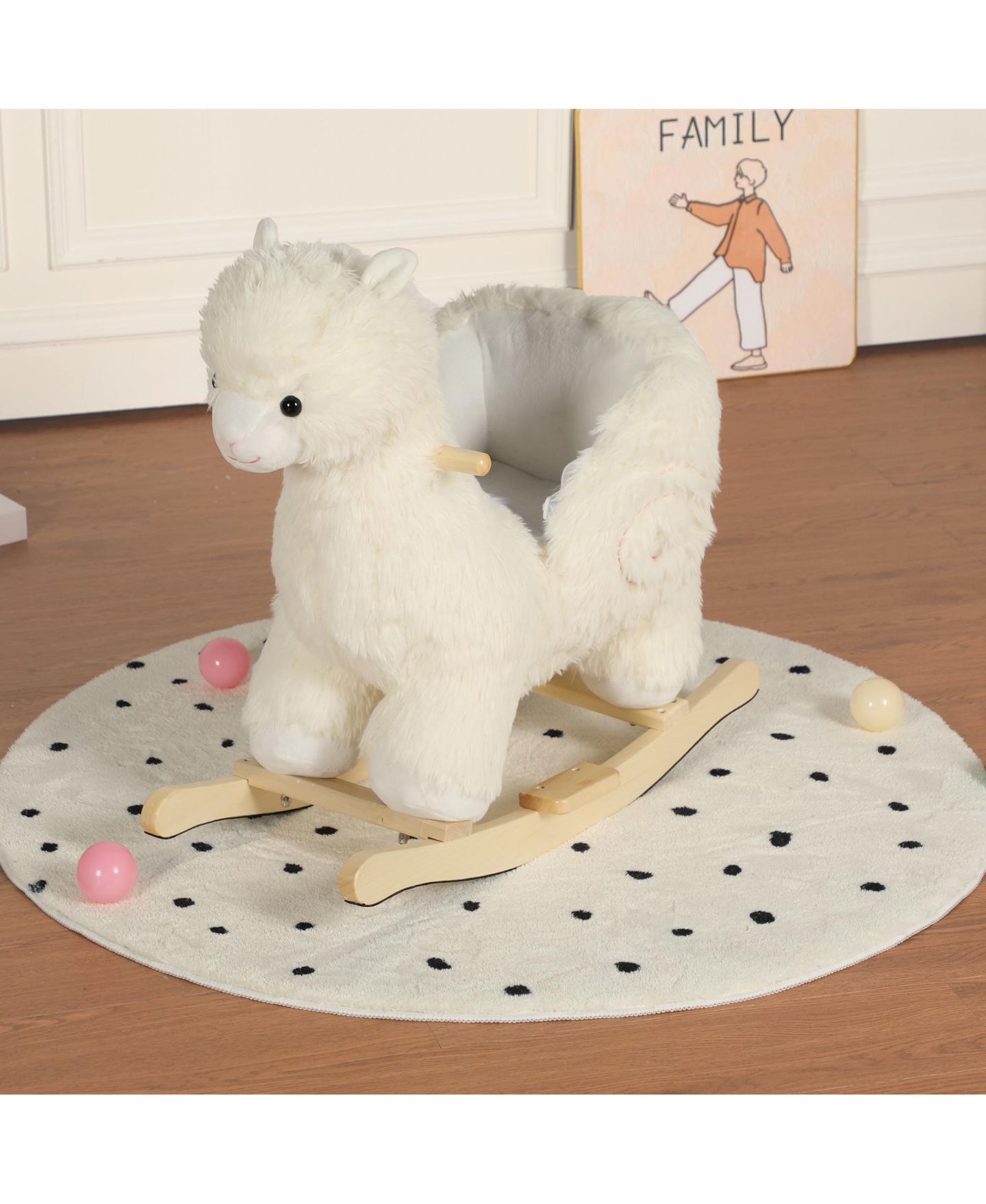 Детская мягкая игрушка SEVORLEY Plush Alpaca Rocking Ride-On Toy With Sound, Ages 1-3, цвет: Белый — фото 3