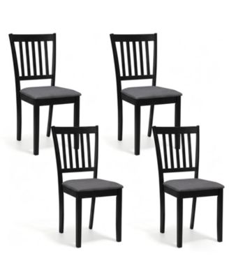 Set of 4 Wooden Dining Chairs Upholstered Kitchen Chairs with Rubber Wood Frame