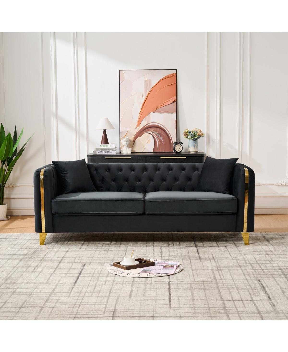 Streamdale Furniture 81" Velvet Chesterfield Sofa with Gold Legs