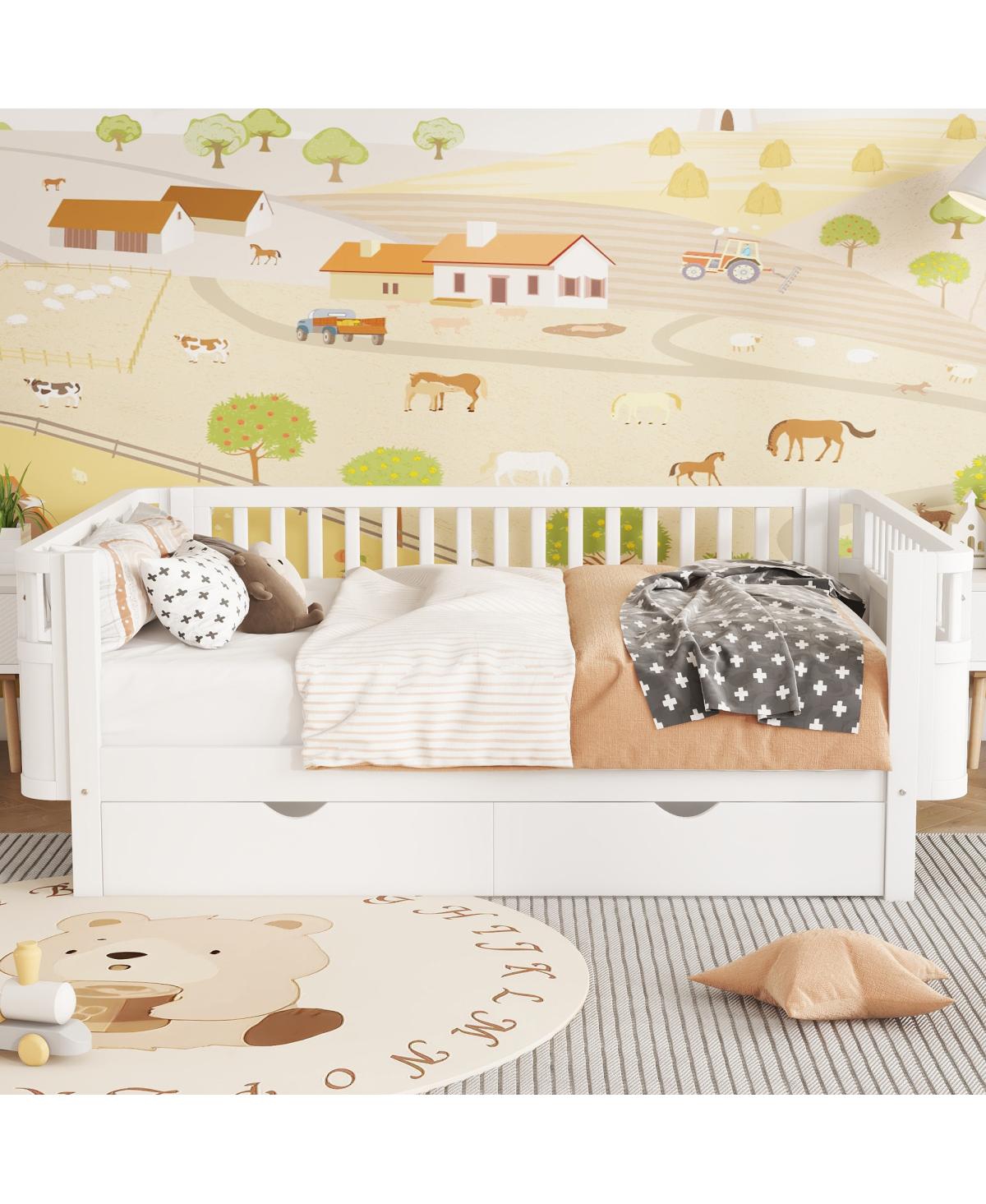 Streamdale Furniture Full Size Wood Platform Bed with Rails for Kids