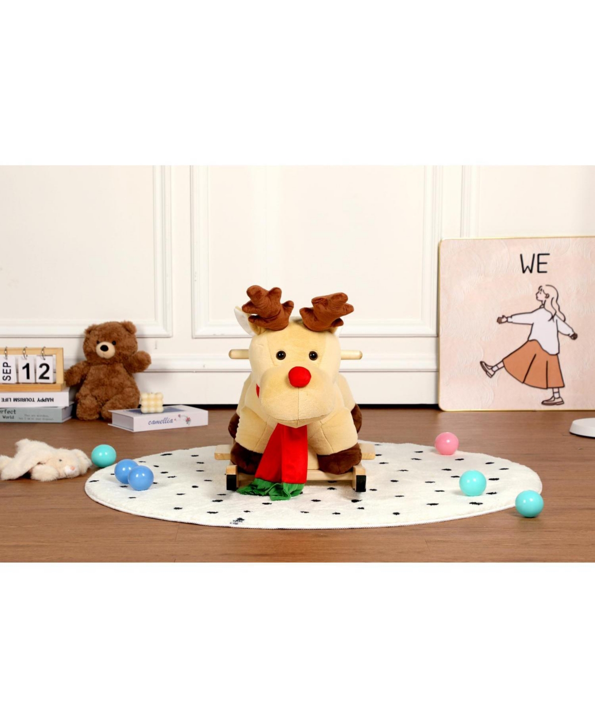 Sevorley Kids Plush Moose Rocking Ride-On Toy with Plush Seat, Safety Belt and Sound Effects, Ages 1-3 years