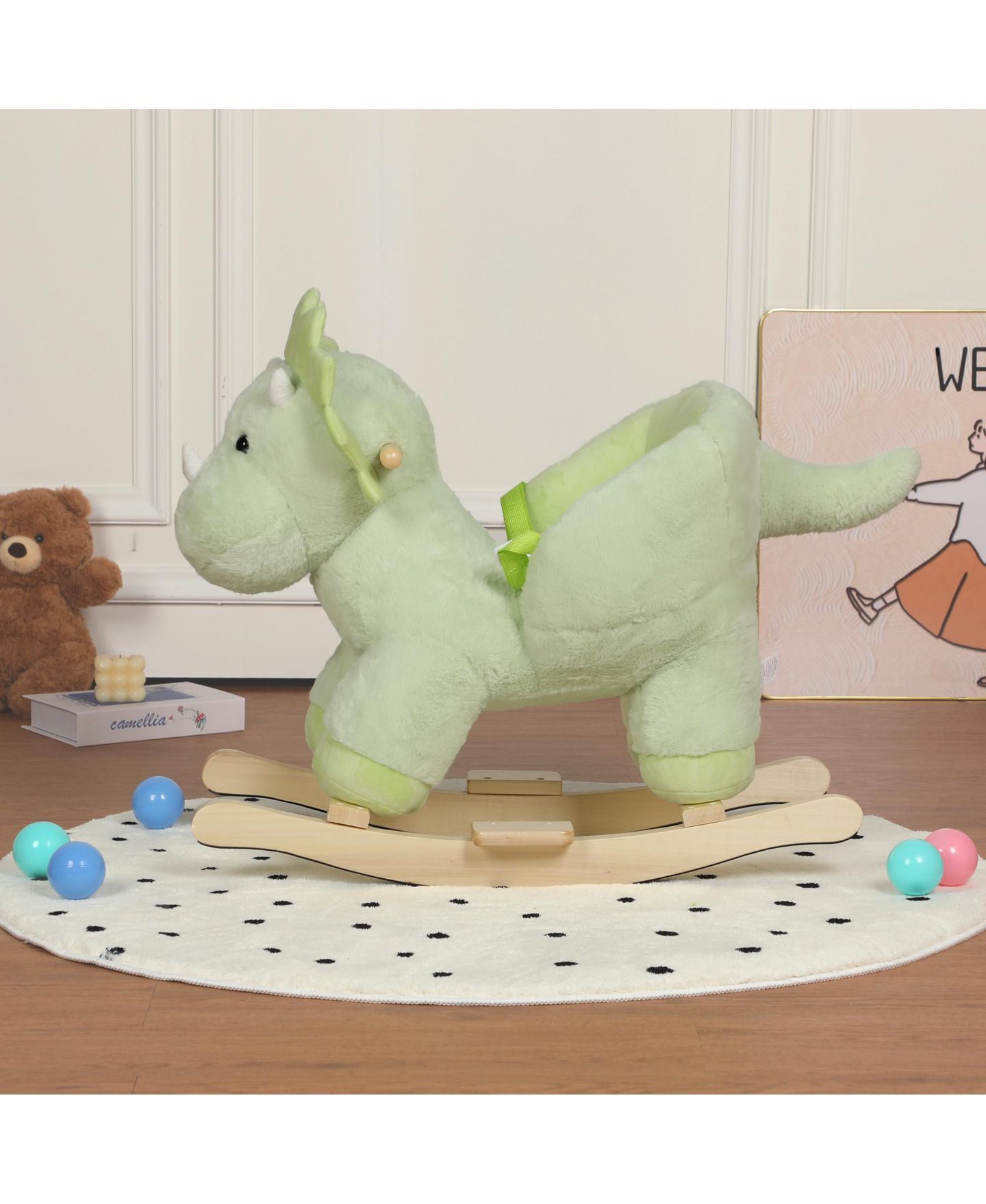 Детская мягкая игрушка SEVORLEY Plush Dinosaur Rocking Ride-On Toy, Ages 1-3, цвет: Зелёный — фото 3