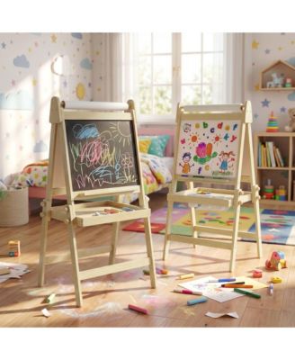 3-in-1 Kids Art Easel with Magnetic Whiteboard, Chalkboard, Paper Roll