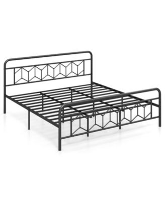 Platform Bed with High Headboard and Snap Lock Metal Slats