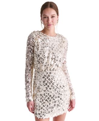 Women's Sequin Long-Sleeve Crewneck Mini Dress