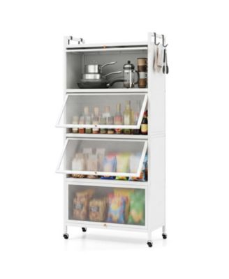 5-Tier Rolling Kitchen Pantry Storage Cabinet with Flip-Up Transparent Doors and Adjustable Feet