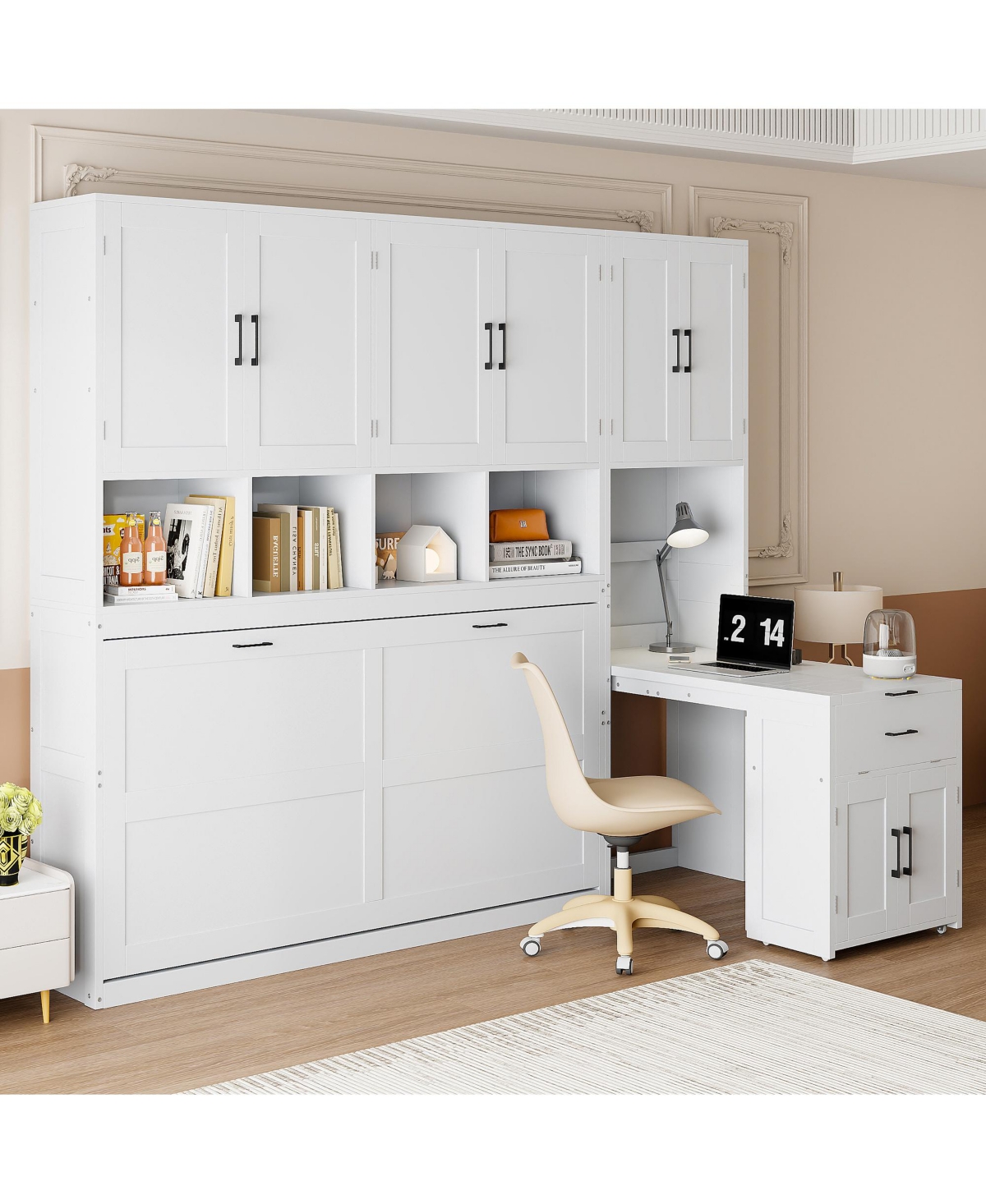 Clihome Twin Size Murphy Bed Wall Bed with Closet , Drawers and Desk