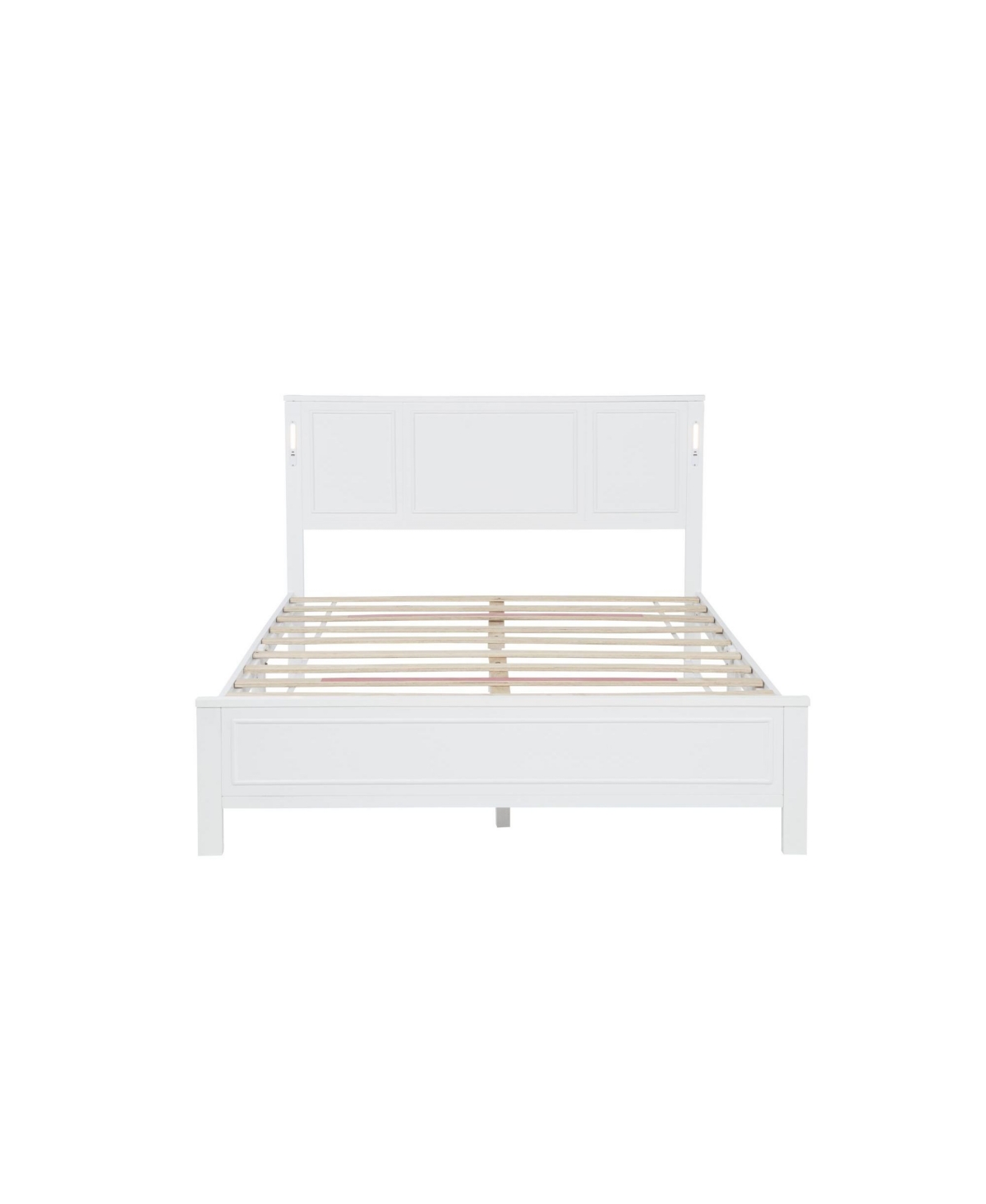 Clihome Queen Size Bed with Tall-Panel Headboard and Footboard, Built-in Led Lights, Usb Charging Station