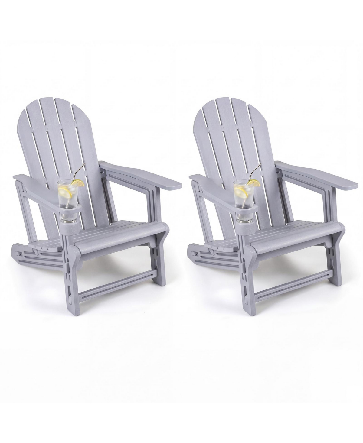 Gymax Adirondack Chair Set of 2 Hdpe All-Weather Fire Pit Chairs with Cup Holder