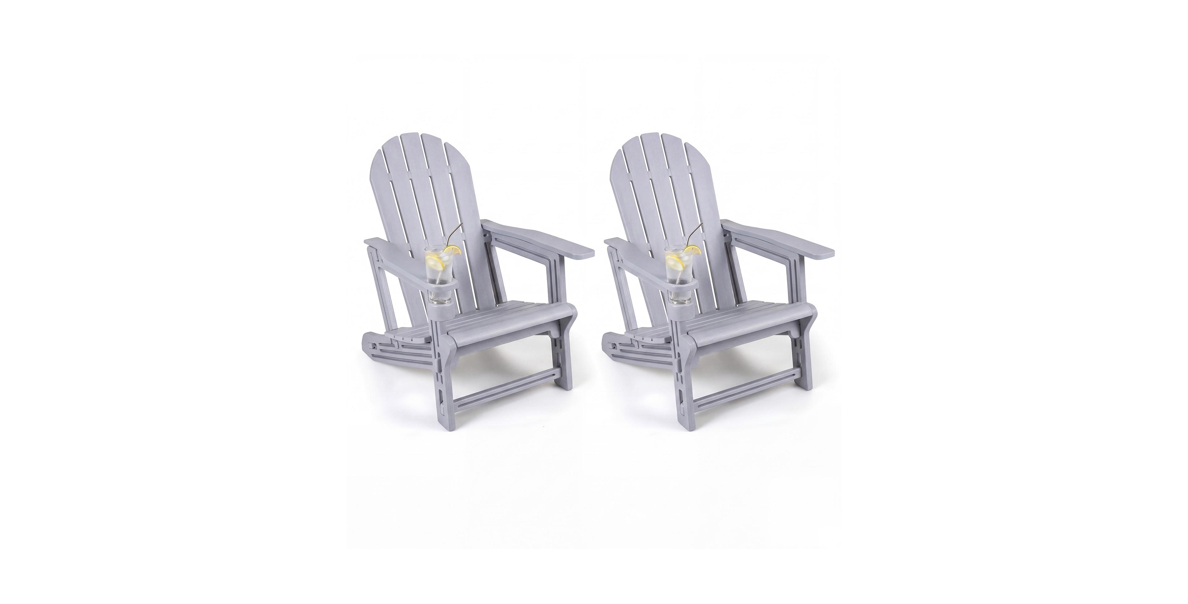 Gymax Adirondack Chair Set of 2 Hdpe All-Weather Fire Pit Chairs with Cup Holder