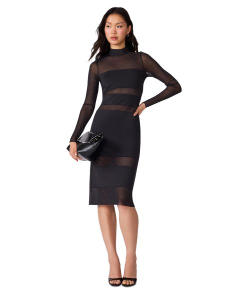 Женское платье Steve Madden Blaze Long-Sleeve Mesh Bodycon Midi, цвет: Чёрный