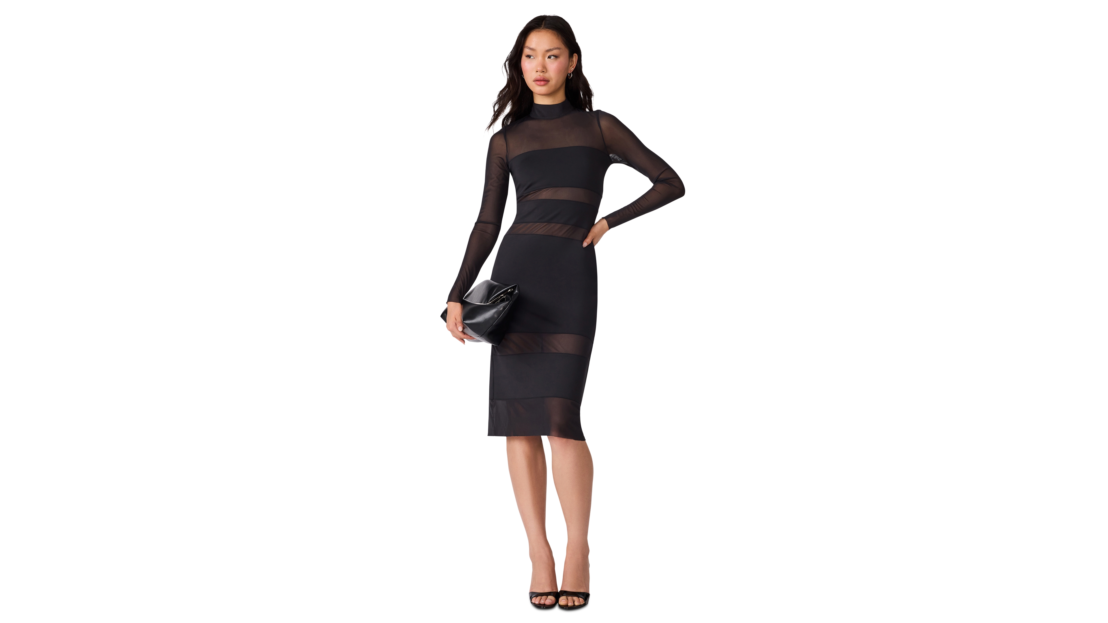 Steve Madden Juniors' Blaze Long-Sleeve Mesh Bodycon Midi Dress