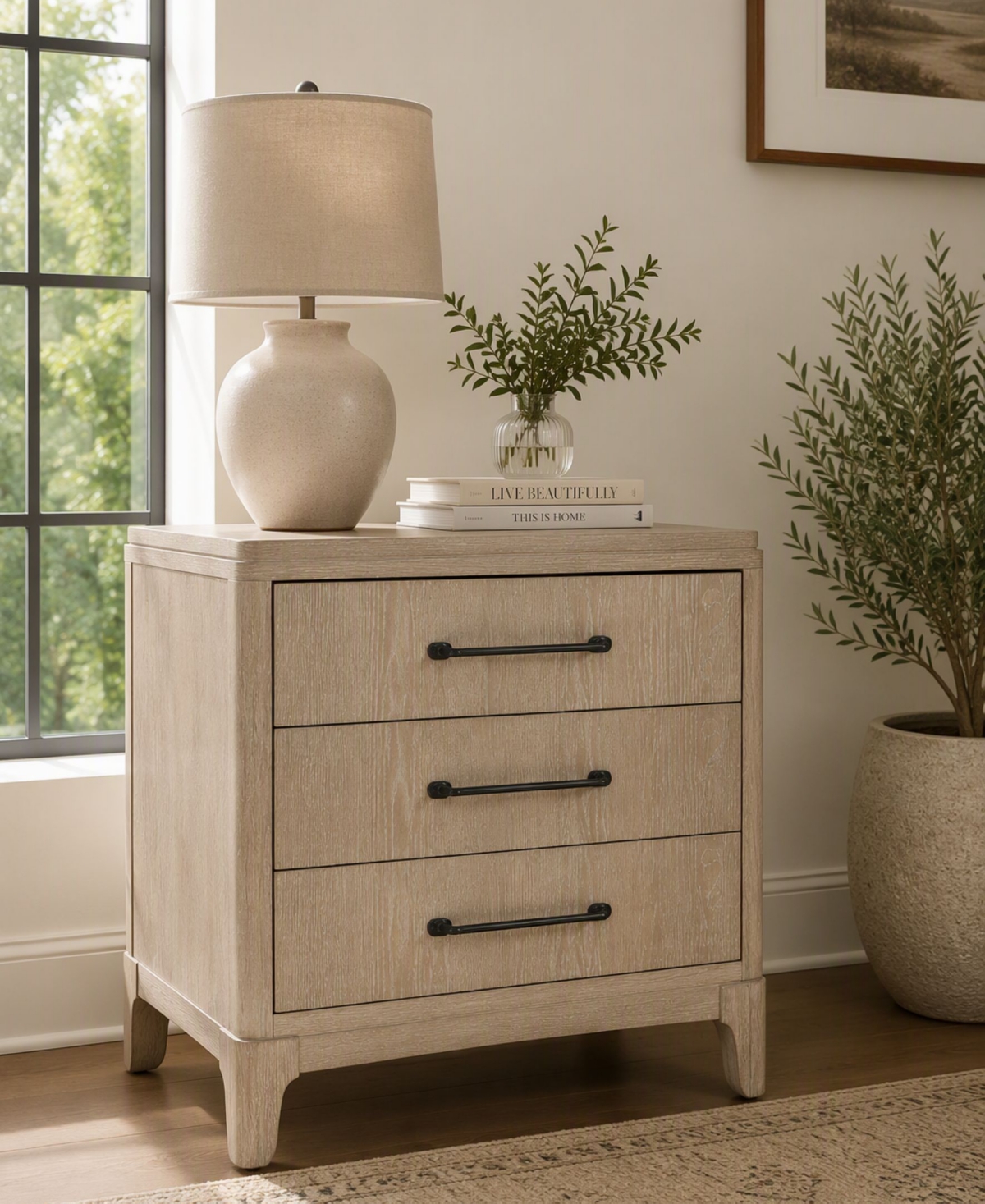 Sadie Three Drawer Wood Nightstand, Macy's Exclusive
