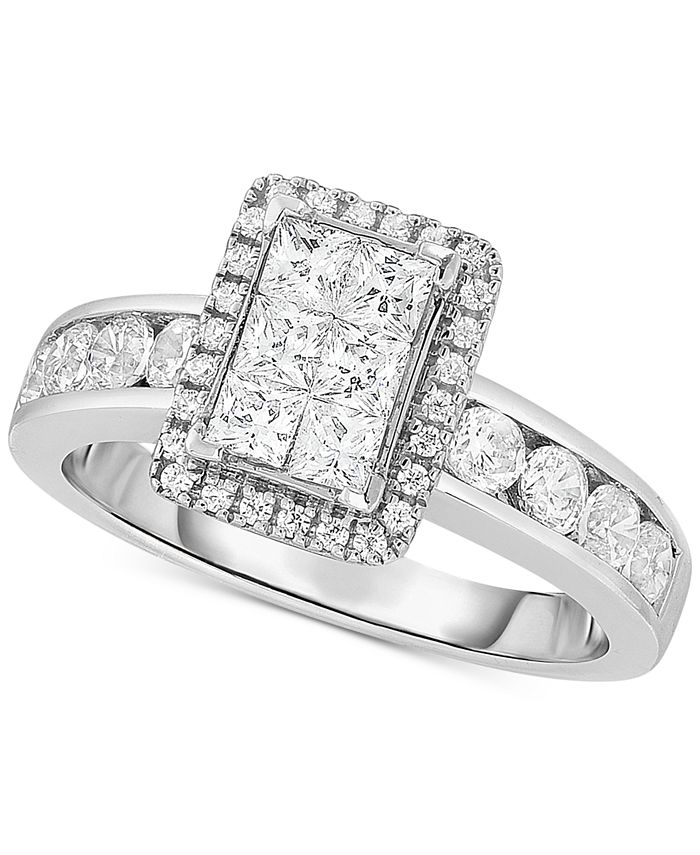 Macy's Diamond Rectangular Cluster Engagement Ring (1-1/3 ct. t.w.) in ...