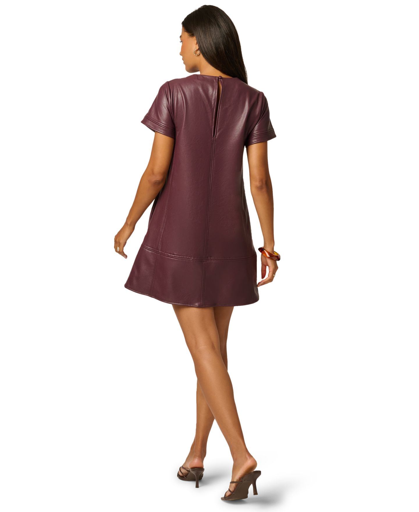 Женское платье Adrianna Papell Faux Leather Shift Dress with Pockets, цвет: Чёрный вишнёвый — фото 5