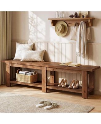 70.9" Solid Wood Entryway Shoe Bench, Extra Long Wooden