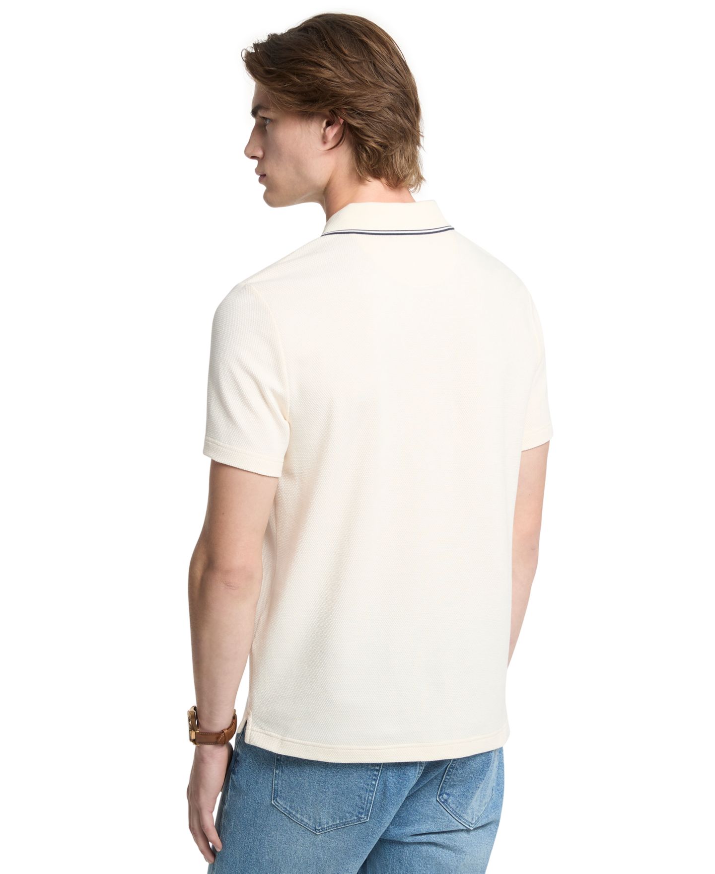 Мужское поло Michael Kors Bubble Knit Tipped Regular-Fit Polo Shirt, цвет: Костяной — фото 3