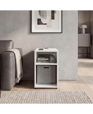 Side Table with USB Charging Station and Dual Open Shelves
