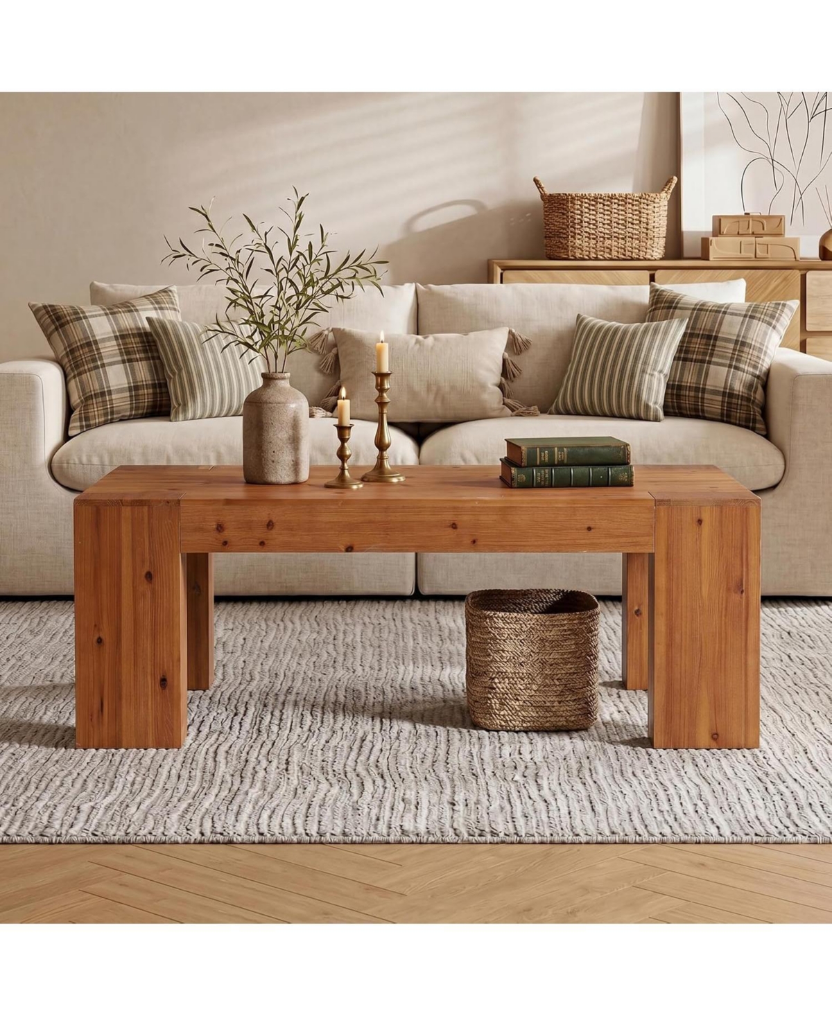 Tribesigns 55.12'' Solid Wood Coffee Table, Modern Farmhouse,Rectangle