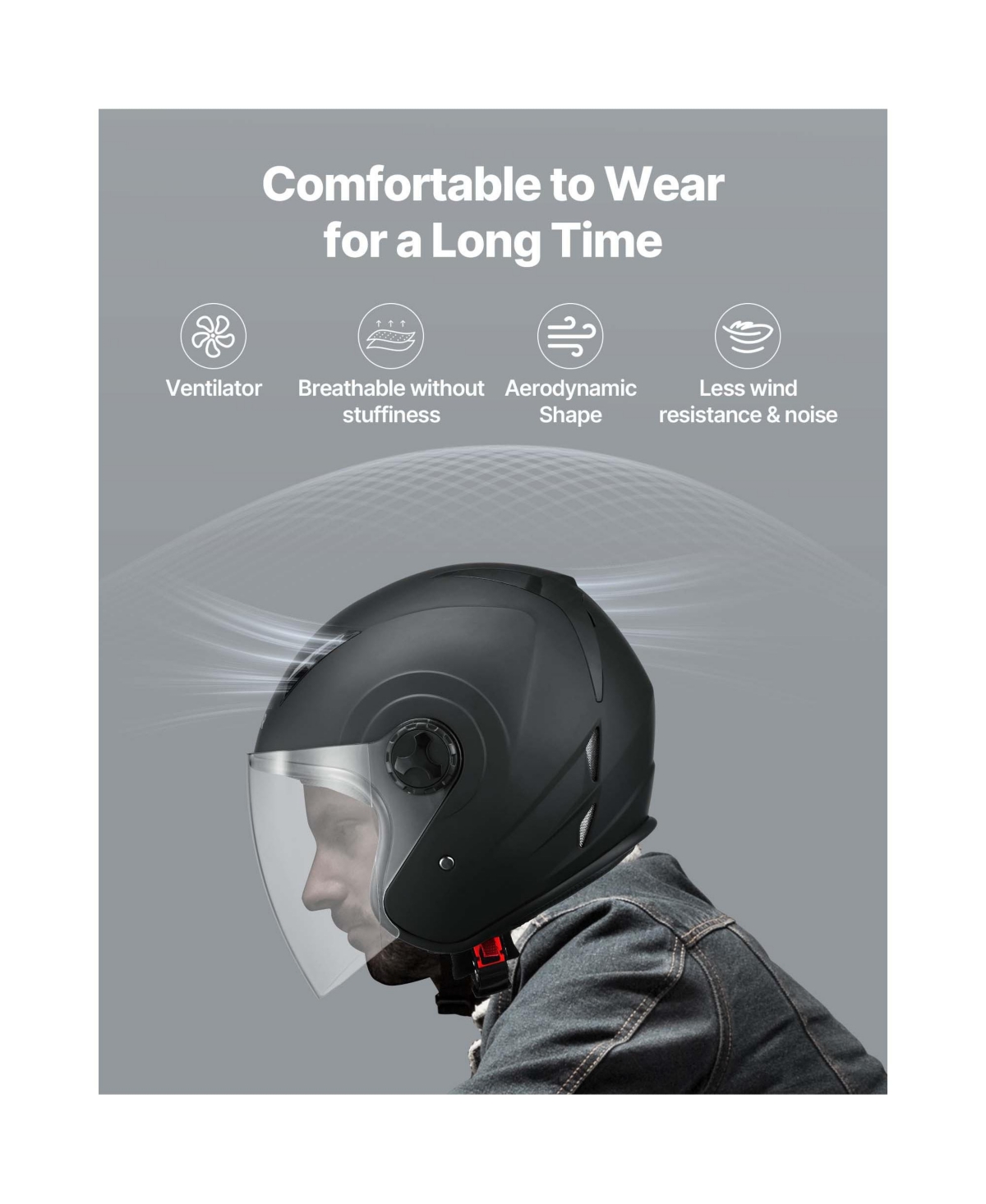 Sugift Open Face Three Quarter Motorcycle Helmet Size Extra Large with Clear Visor