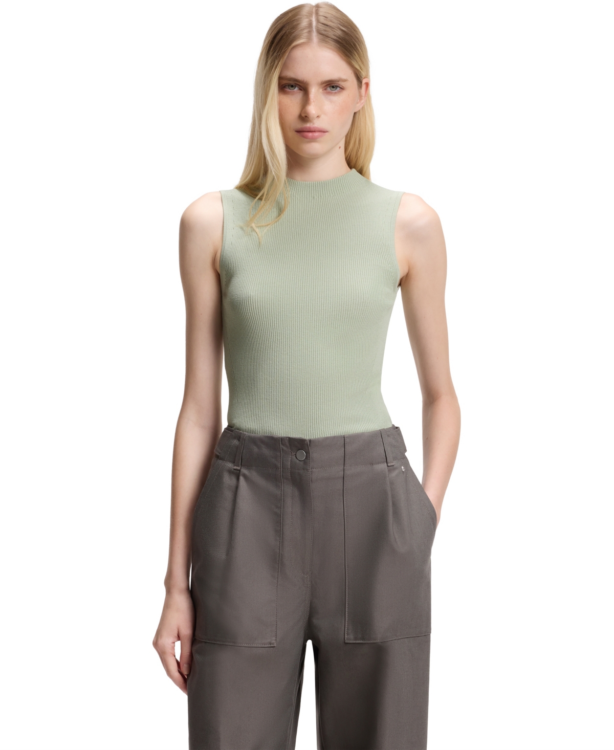Boss by Hugo Women's Feskies Ribbed-Knit Mock-Neck Sleeveless Top