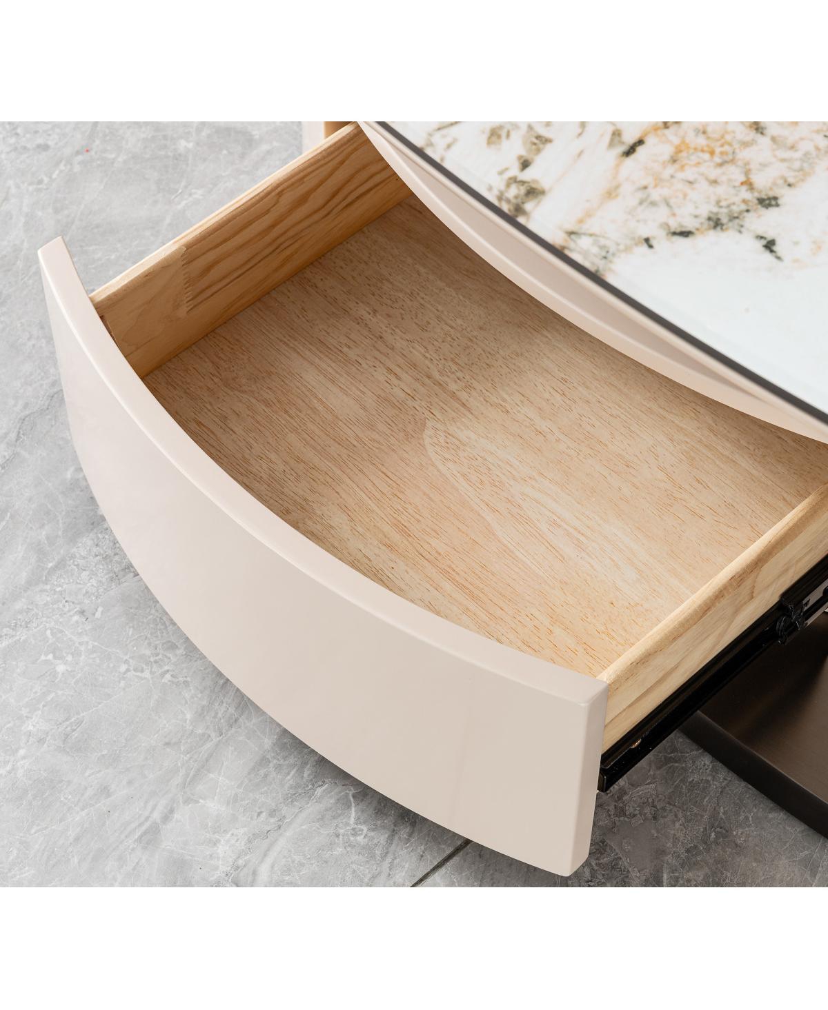 Streamdale Furniture Modern Marble Glass Oval Coffee Table with Drawer and Storage