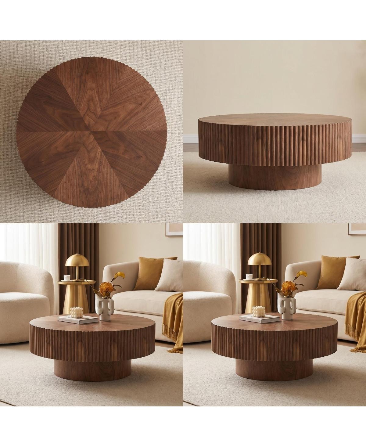 Streamdale Furniture 31.49'' Round Pedestal Coffee Table, Walnut