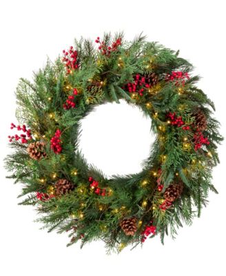 OD Red Berry Pine Wreath 34" LEDC BO