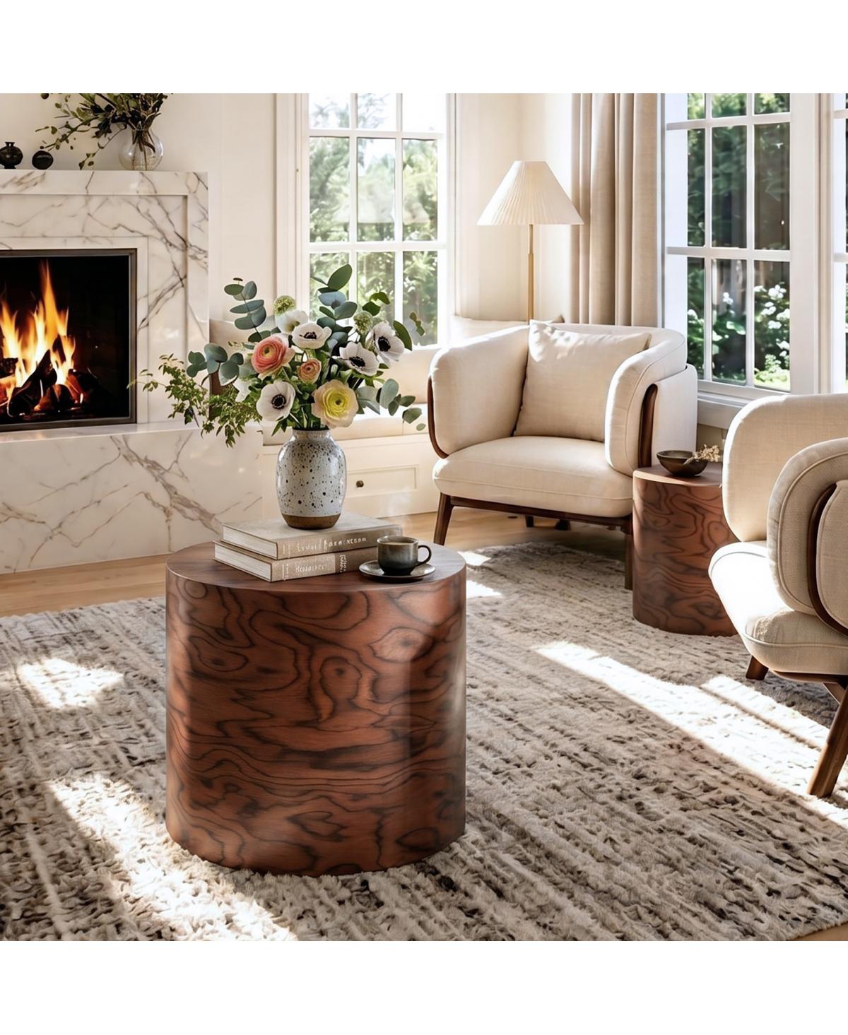 Streamdale Furniture 2-Piece Round Nesting Coffee and Accent Table Set, Wabi-Sabi Decor