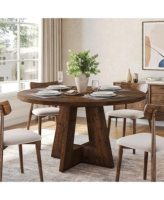Solid Wood Round Dining Table, 47" Farmhouse Kitchen Table