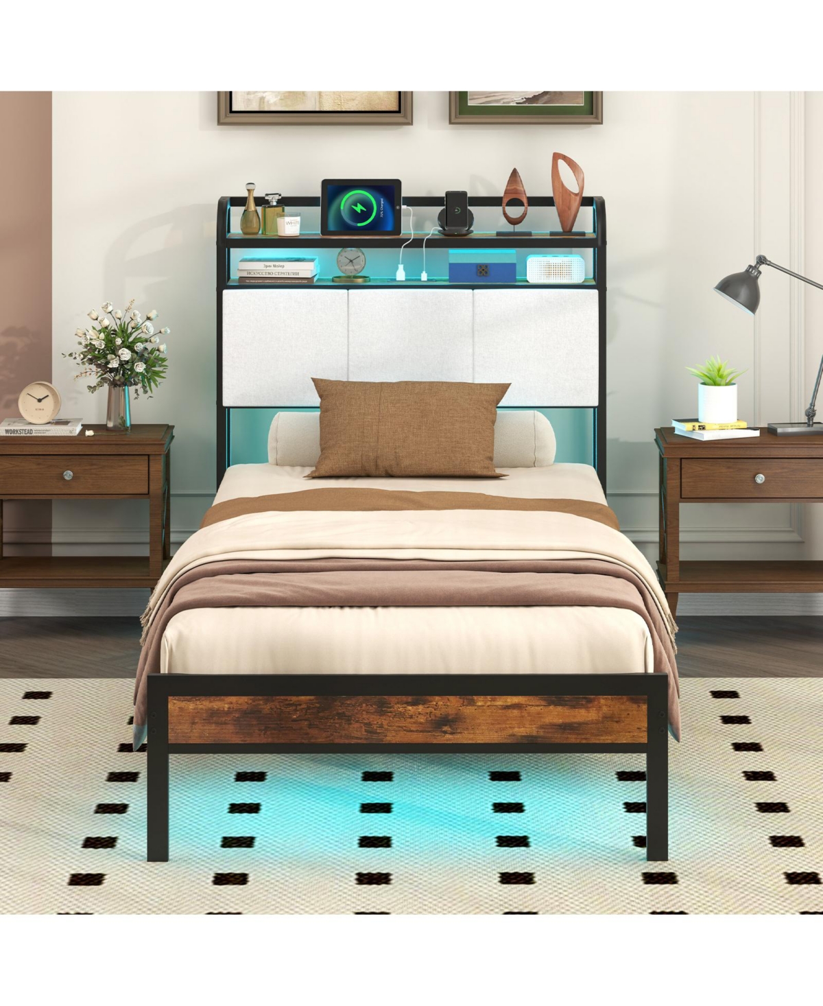 Slickblue Modern Bed Frame with Led Lighting and Charging Station