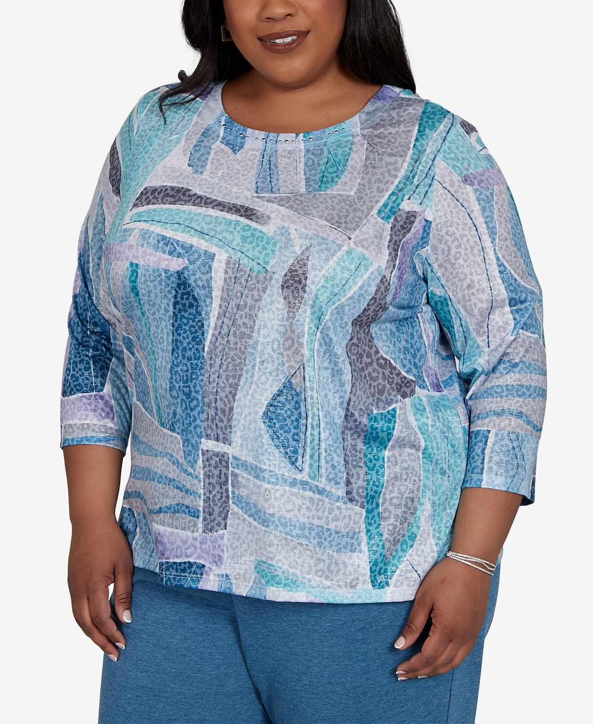 Alfred Dunner Plus 3/4-Sleeve Side-Slit T-Shirt