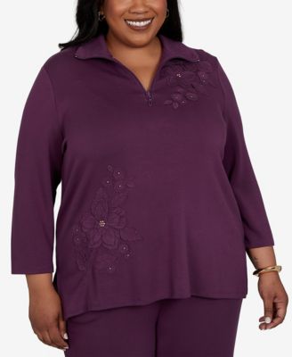 Plus Size 3/4-Sleeve Quarter-Zip Tunic Top