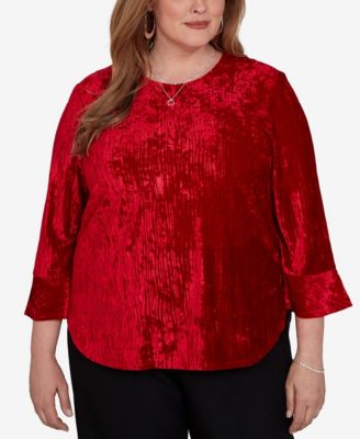 Plus Size Crushed Velvet 3/4-Sleeve Blouse
