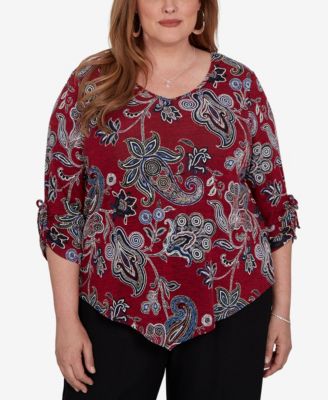Plus Size V-Neck 3/4-Sleeve Paisley-Print Blouse