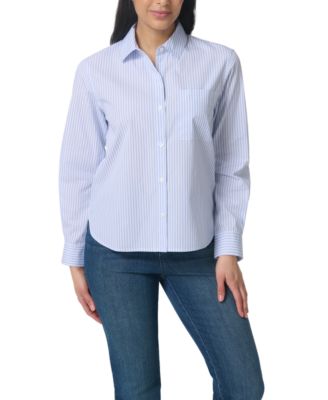 Women's Point Collar Long-Sleeve Striped Shirt