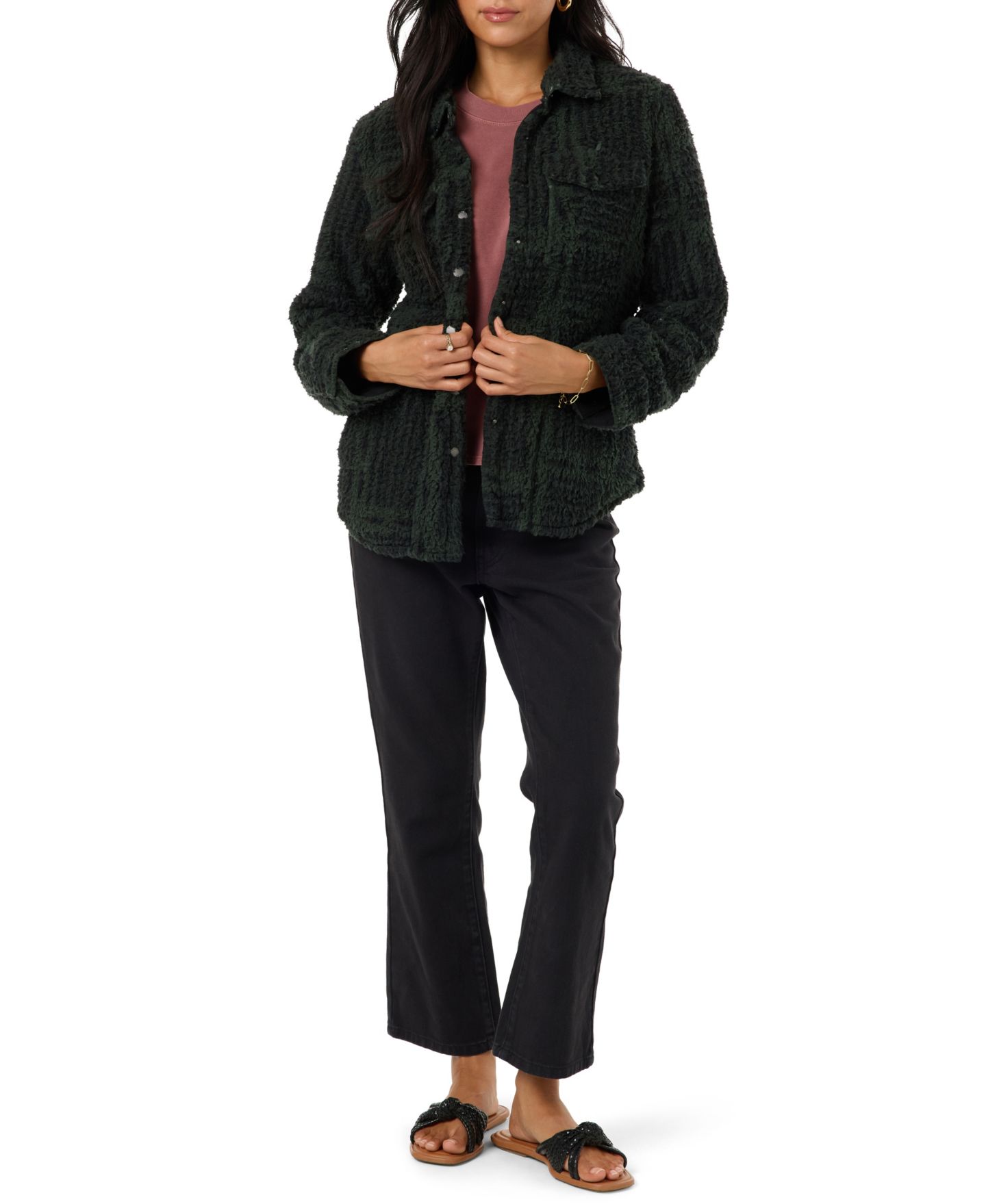 Женская куртка O'Neill Zuma High Pile Snap-Front, цвет: Тёмно-зелёный — фото 2