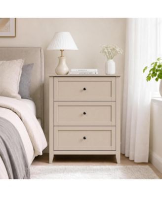 27.5" Khaki 3-Drawer Dresser with Lacquered Finish and Gold Knobs, Modern Nightstand