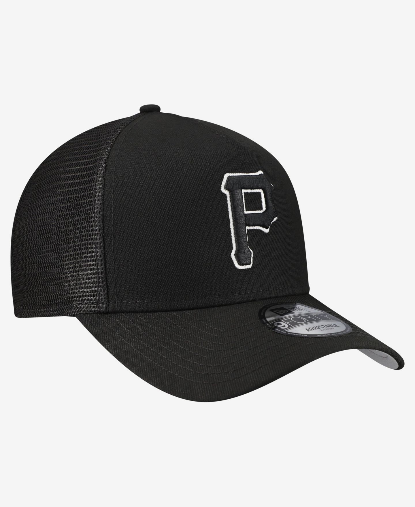 Мужская кепка New Era Black Pittsburgh Pirates Side Script 9FORTY A-Frame Trucker Adjustable Hat — фото 3