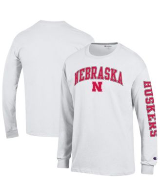 Men's Nebraska Huskers Arch Over Logo 2-Hit Cotton Long-Sleeve Crewneck Graphic T-Shirt